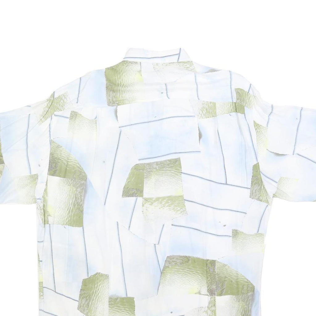 MARC THOMBARD Mens White & Green Abstract Print Shirt L Polyester Blend Casual