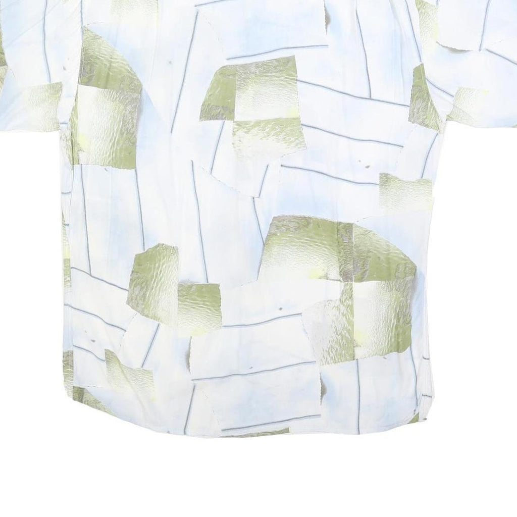 MARC THOMBARD Mens White & Green Abstract Print Shirt L Polyester Blend Casual