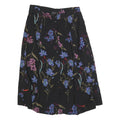 SAG HARBOR Womens Black Floral Print Button Midi Cotton Blend Skirt L Elegant