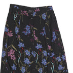 SAG HARBOR Womens Black Floral Print Button Midi Cotton Blend Skirt L Elegant