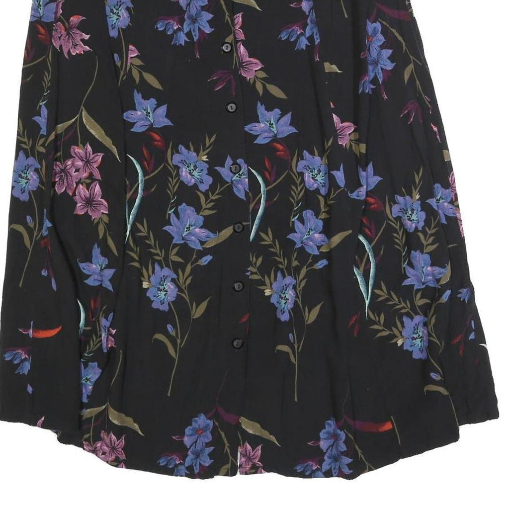 SAG HARBOR Womens Black Floral Print Button Midi Cotton Blend Skirt L Elegant