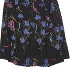 SAG HARBOR Womens Black Floral Print Button Midi Cotton Blend Skirt L Elegant