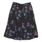 SAG HARBOR Womens Black Floral Print Button Midi Cotton Blend Skirt L Elegant