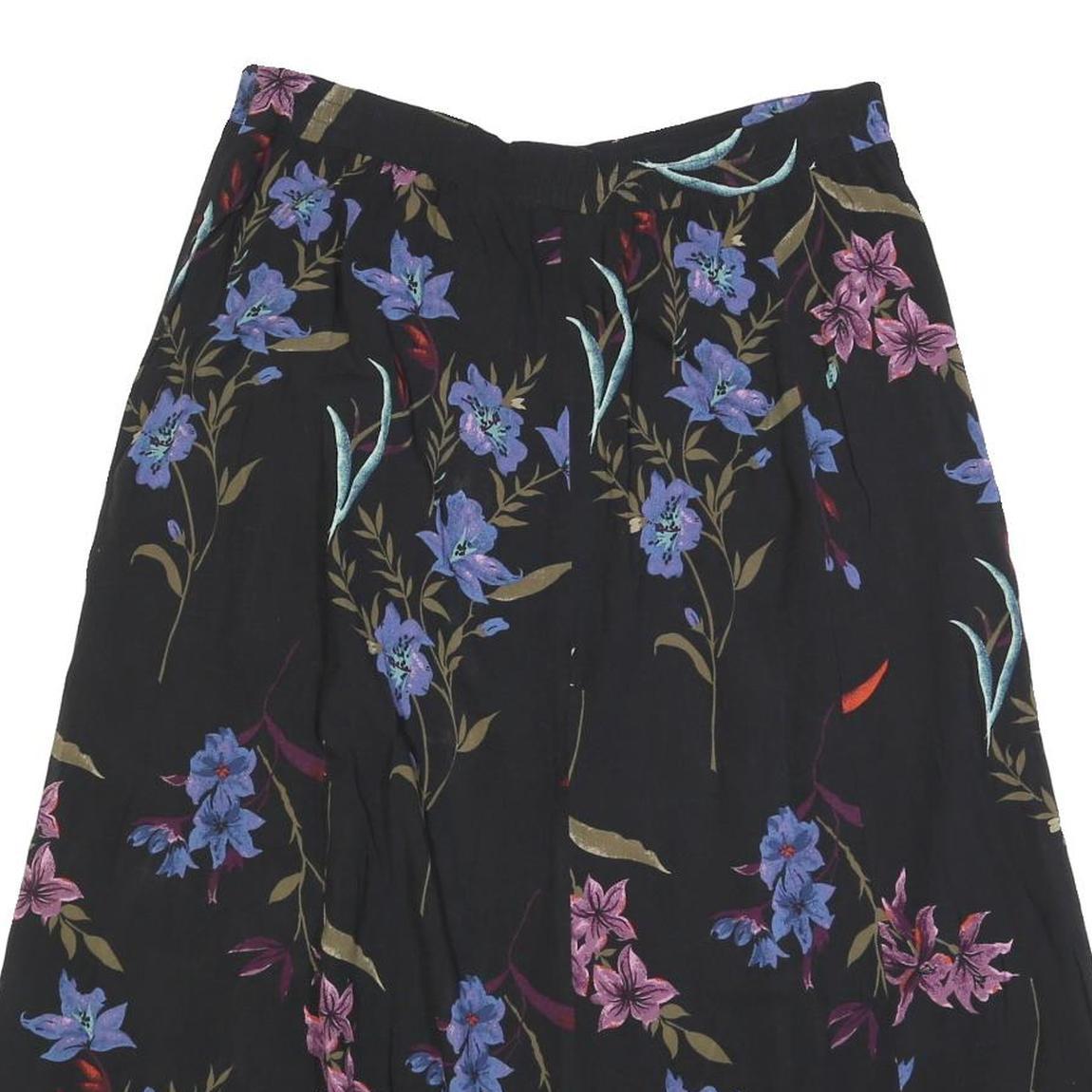 SAG HARBOR Womens Black Floral Print Button Midi Cotton Blend Skirt L Elegant