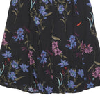 SAG HARBOR Womens Black Floral Print Button Midi Cotton Blend Skirt L Elegant