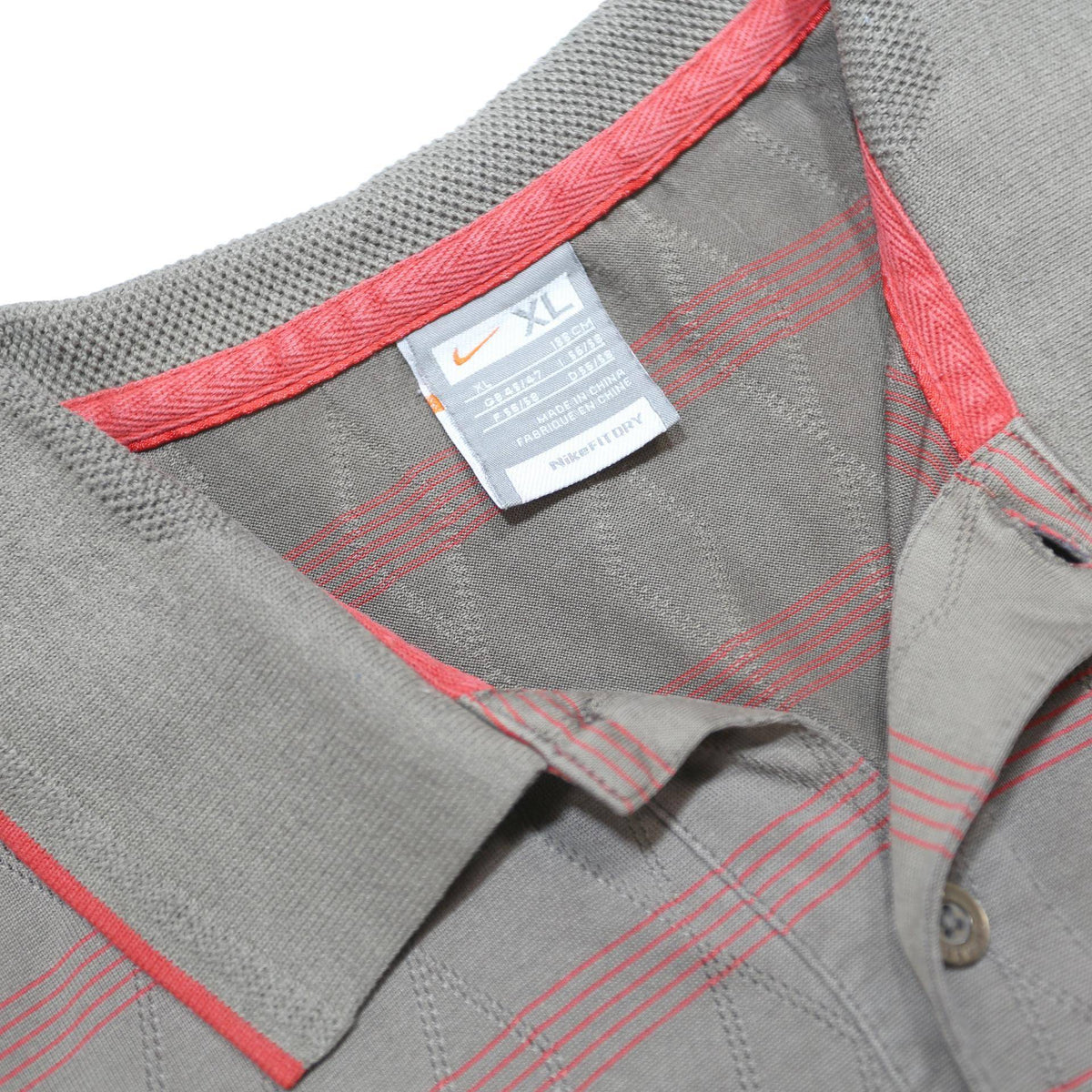 NIKE Mens Grey & Red Striped Short Sleeve Polo Shirt XL Cotton Blend Casual