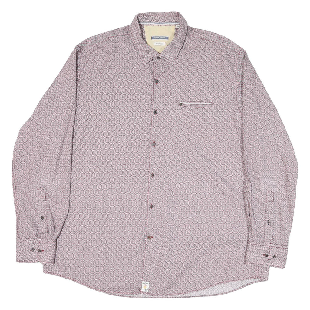 PIERRE CARDIN Mens Red & White Patterned Shirt 2XL Cotton Blend Long Sleeve