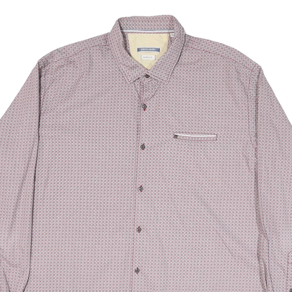 PIERRE CARDIN Mens Red & White Patterned Shirt 2XL Cotton Blend Long Sleeve