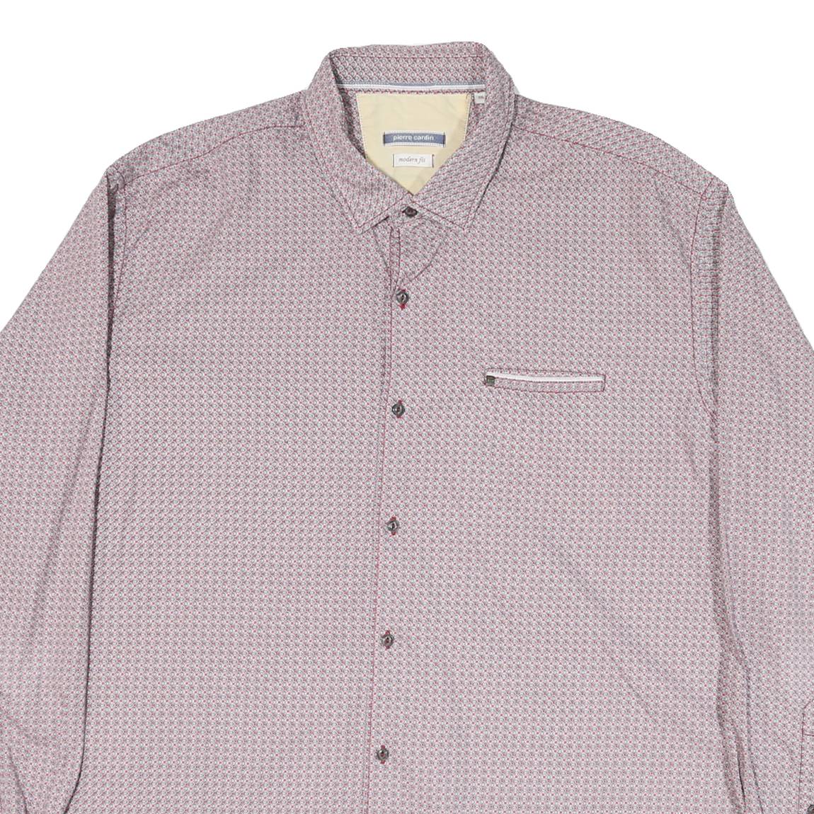 PIERRE CARDIN Mens Red & White Patterned Shirt 2XL Cotton Blend Long Sleeve