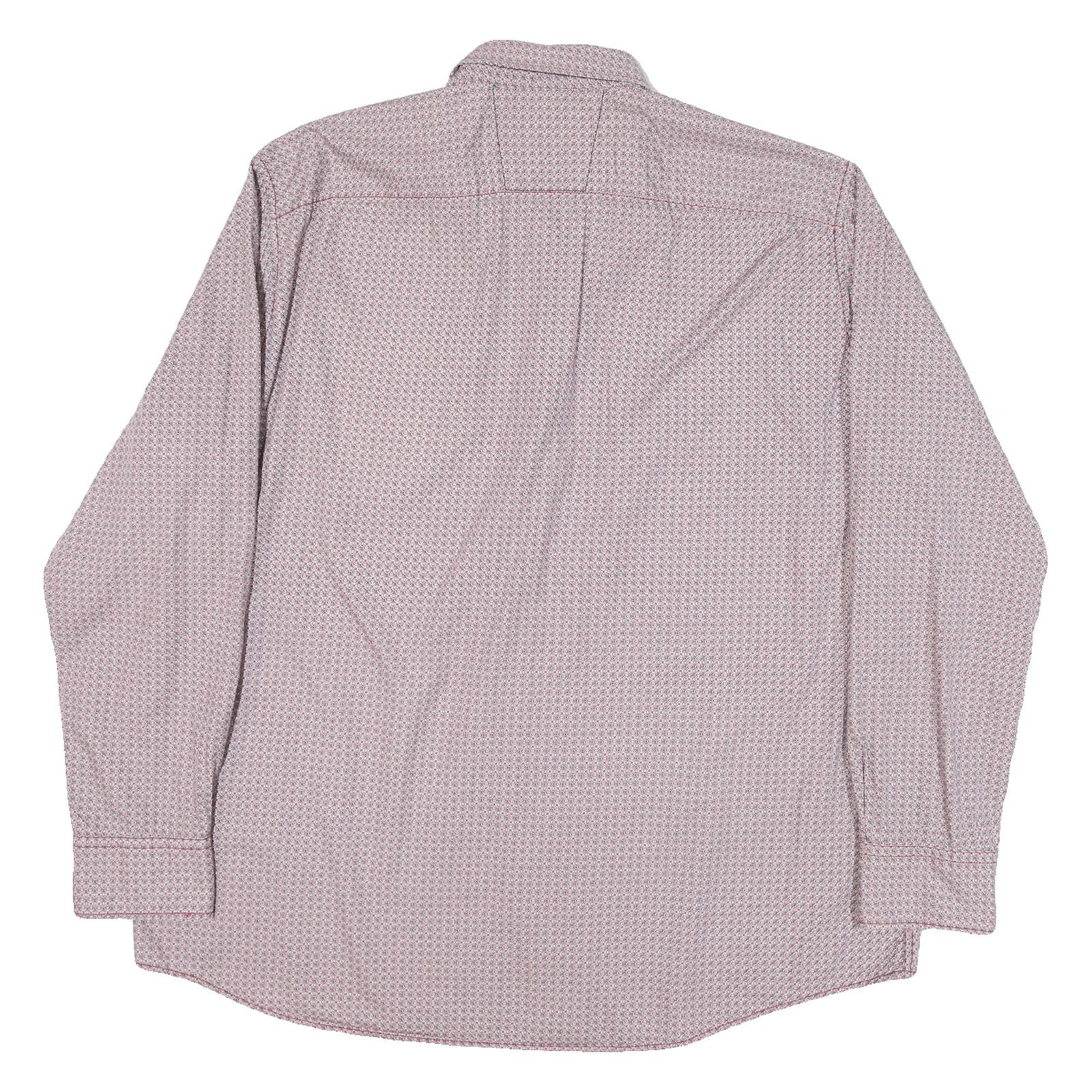 PIERRE CARDIN Mens Red & White Patterned Shirt 2XL Cotton Blend Long Sleeve