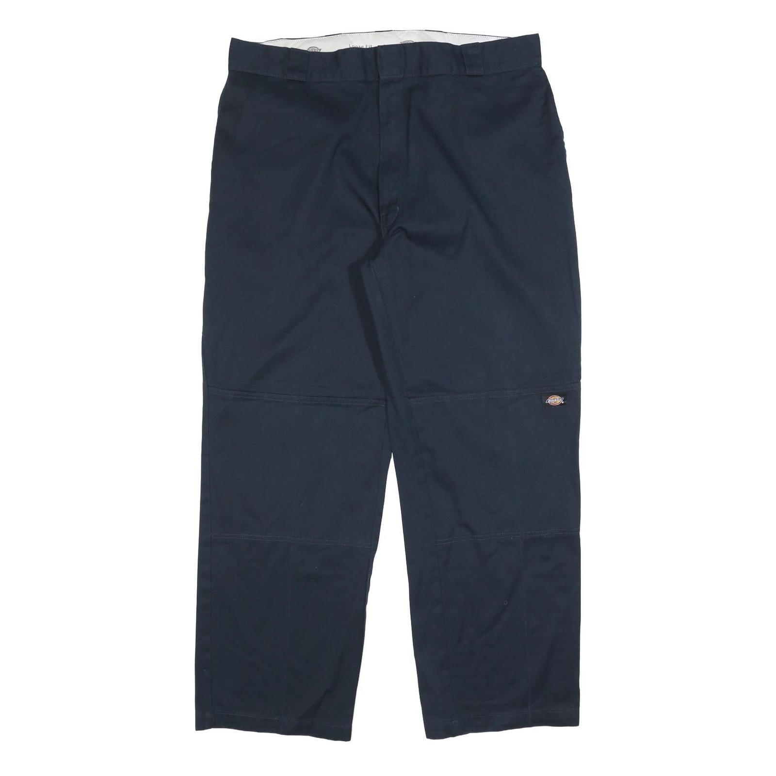 DICKIES Mens Cotton Blend Navy Loose Straight Trousers W40 L32 Workwear Zip