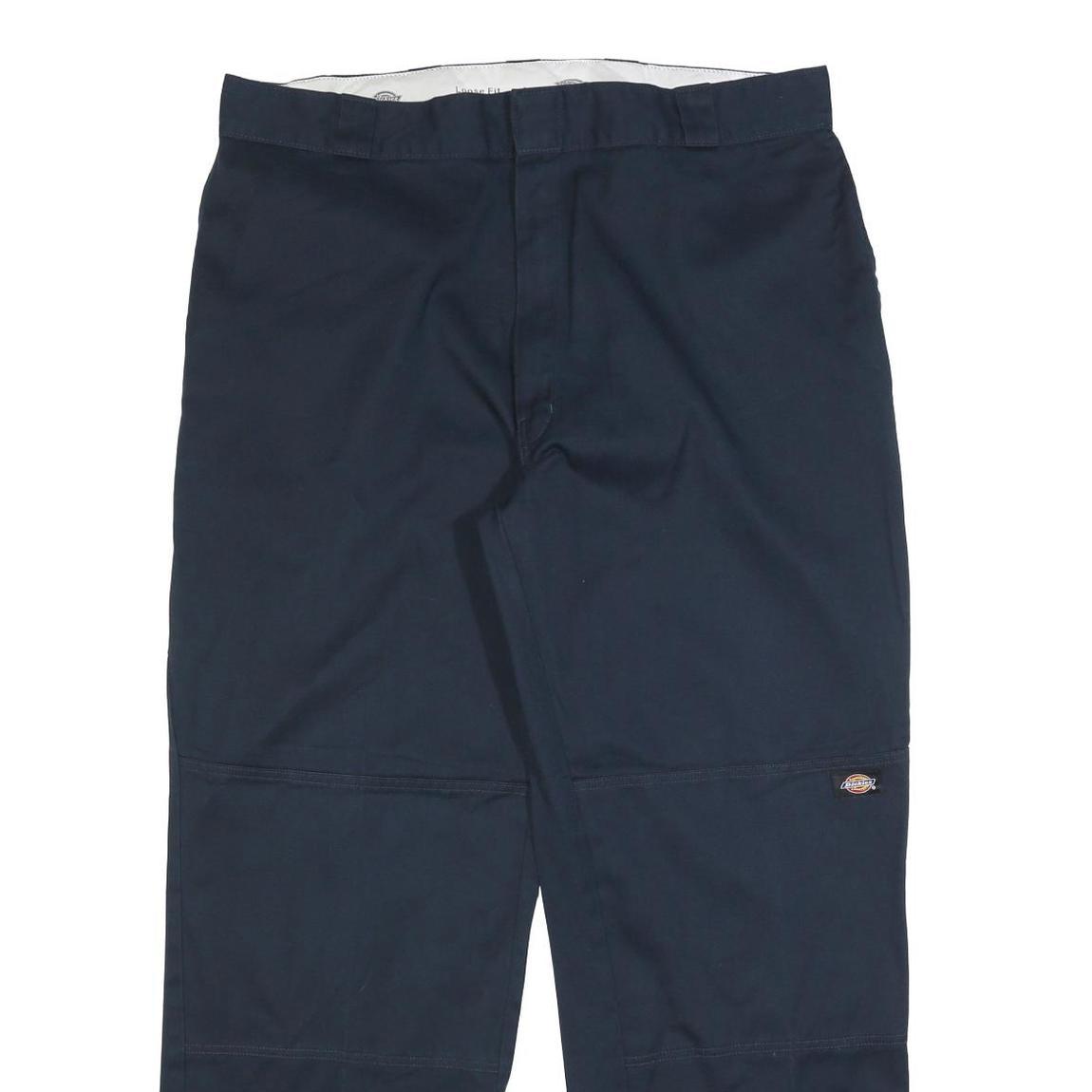 DICKIES Mens Cotton Blend Navy Loose Straight Trousers W40 L32 Workwear Zip