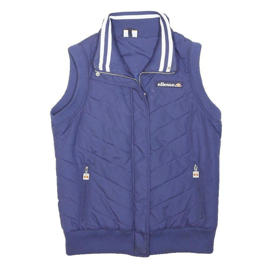 ELLESSE Womens Blue Sleeveless Quilted Jacket UK 12 Polyester Zip Casual