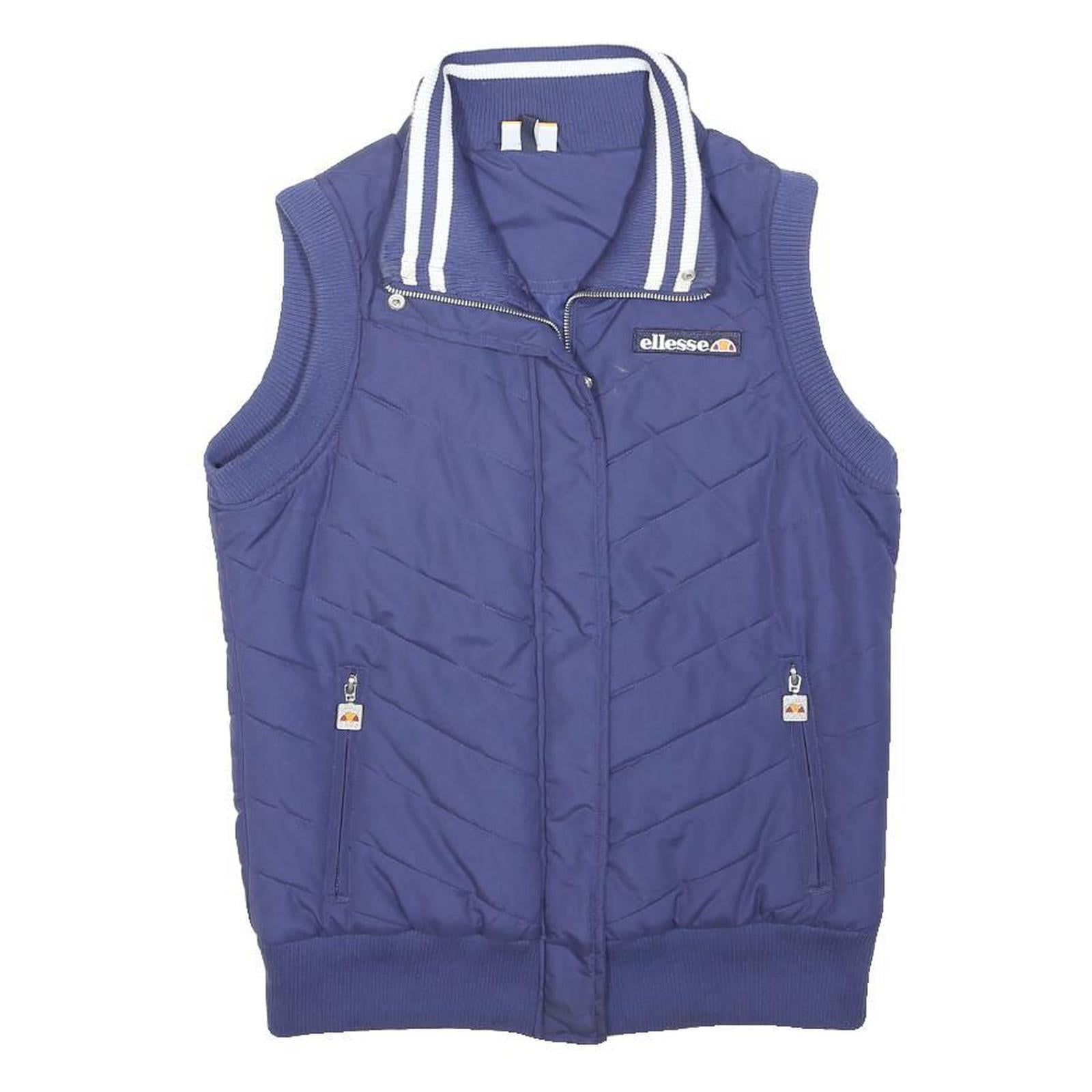 ELLESSE Womens Blue Sleeveless Quilted Jacket UK 12 Polyester Zip Casual