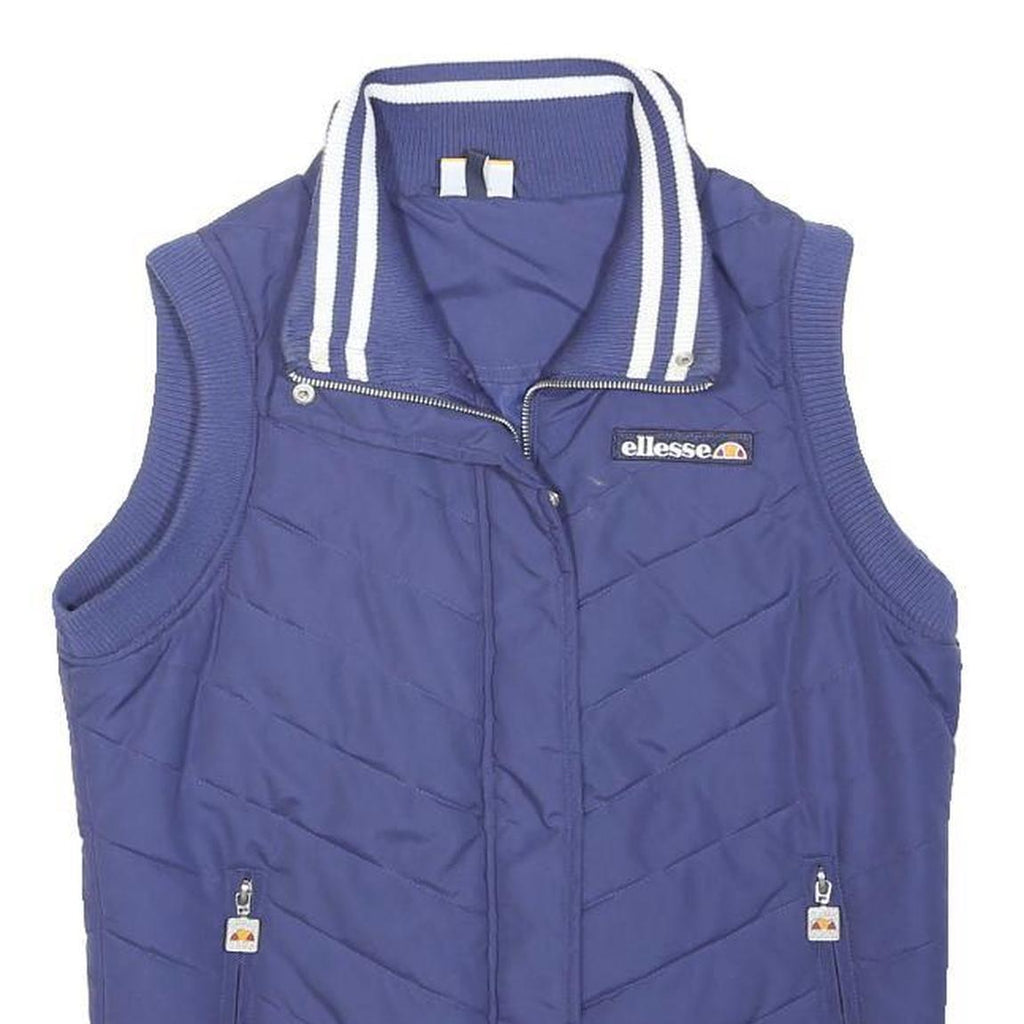 ELLESSE Womens Blue Sleeveless Quilted Jacket UK 12 Polyester Zip Casual