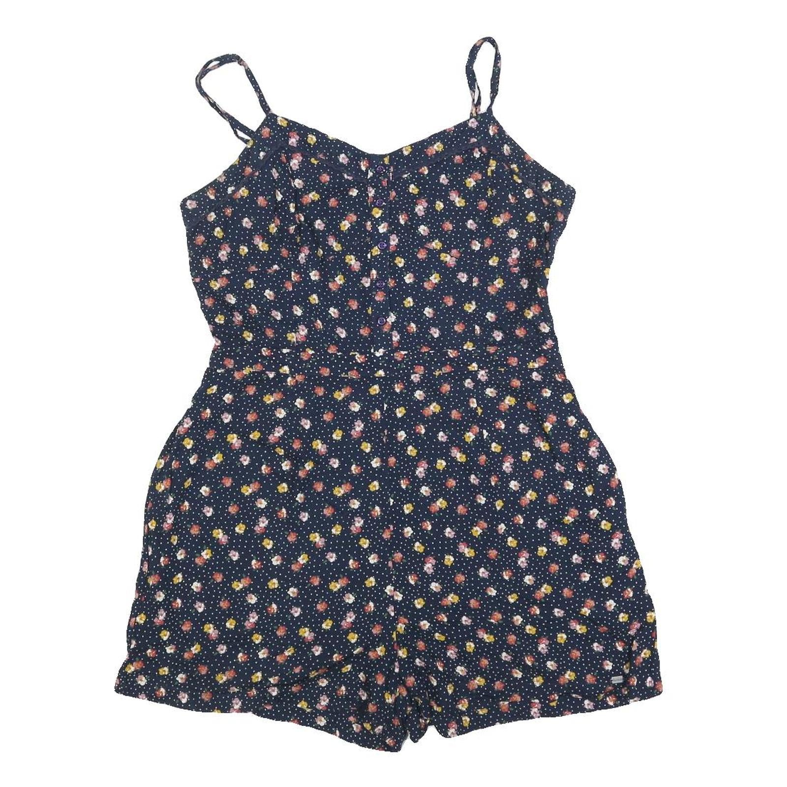 SUPERDRY Womens Navy Blue Floral Playsuit M Cotton Blend Summer Casual