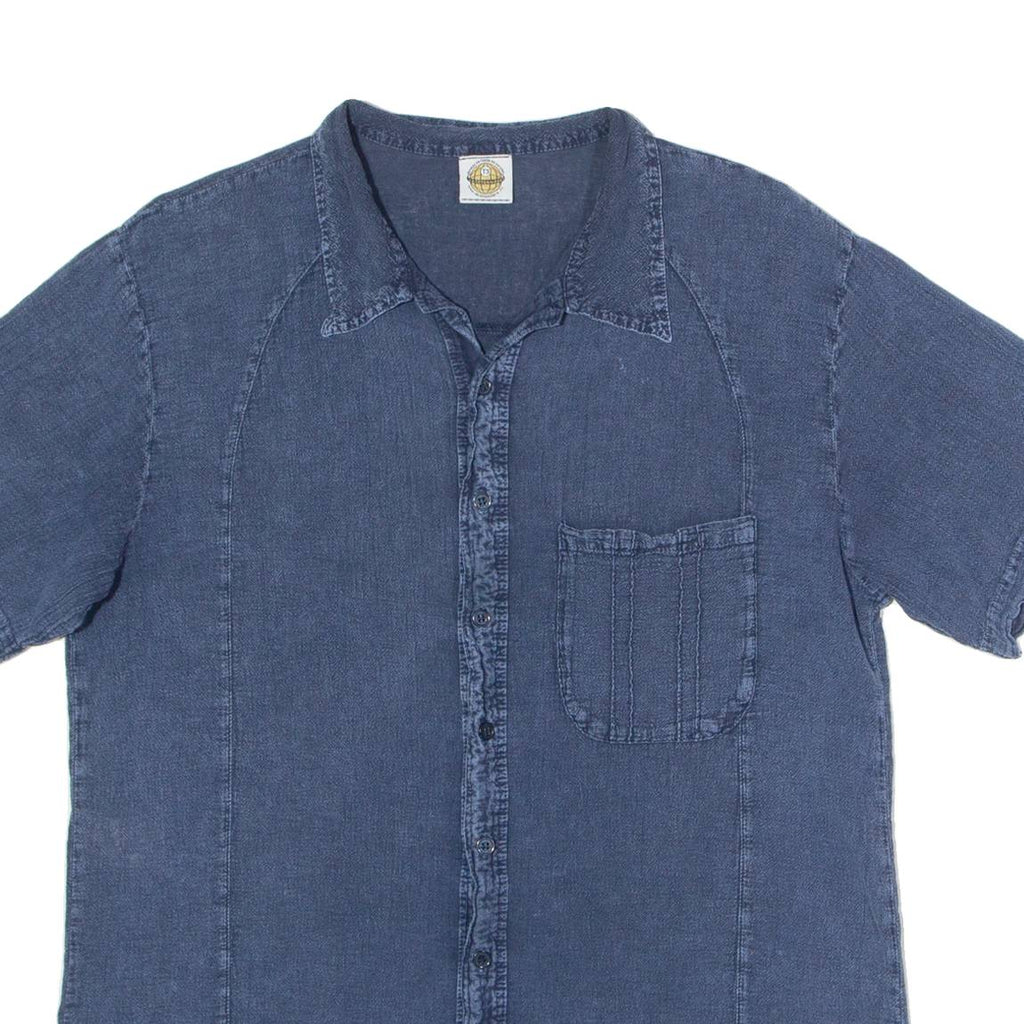 T3 Mens Plain Shirt Blue 90s L
