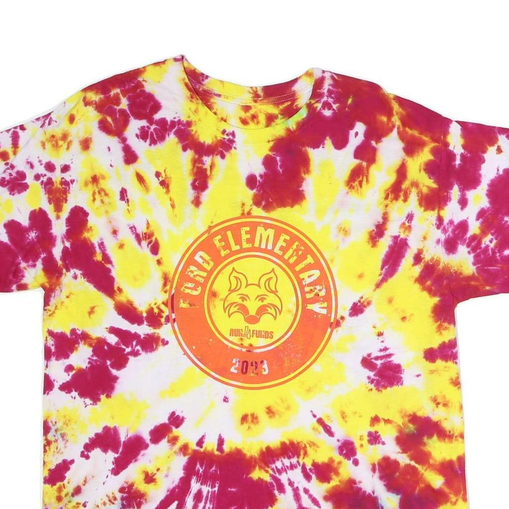 Mens Pink & Yellow Tie Dye T-Shirt M Short Sleeve Crew Neck Printed Graphic