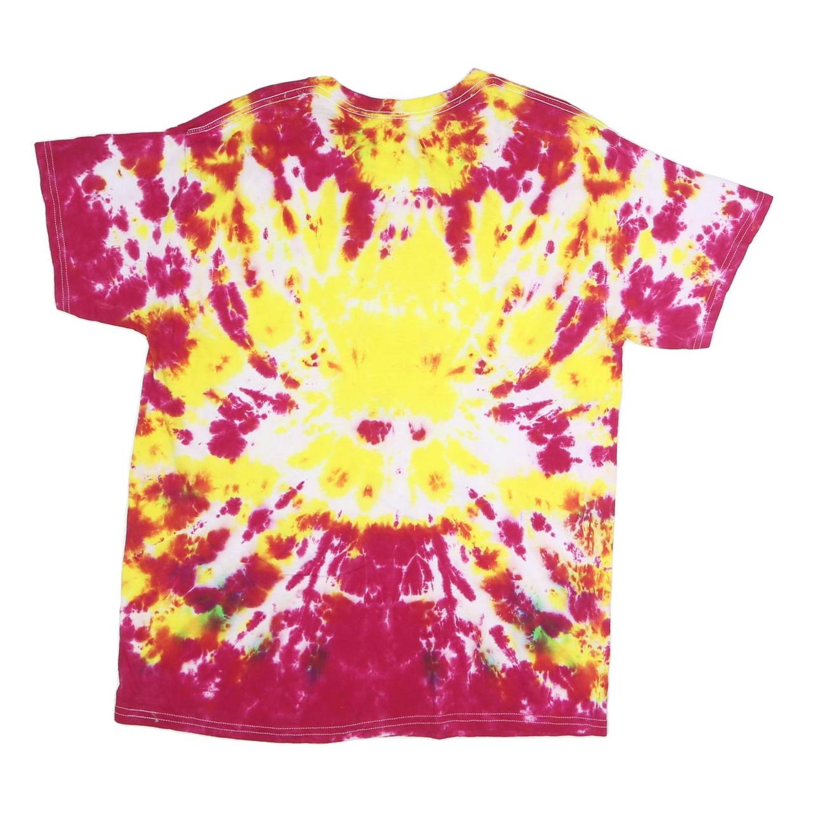 Mens Pink & Yellow Tie Dye T-Shirt M Short Sleeve Crew Neck Printed Graphic