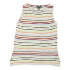 EDDIE BAUER Womens Cream Brown Striped Sleeveless Round Neck Top M Cotton Blend