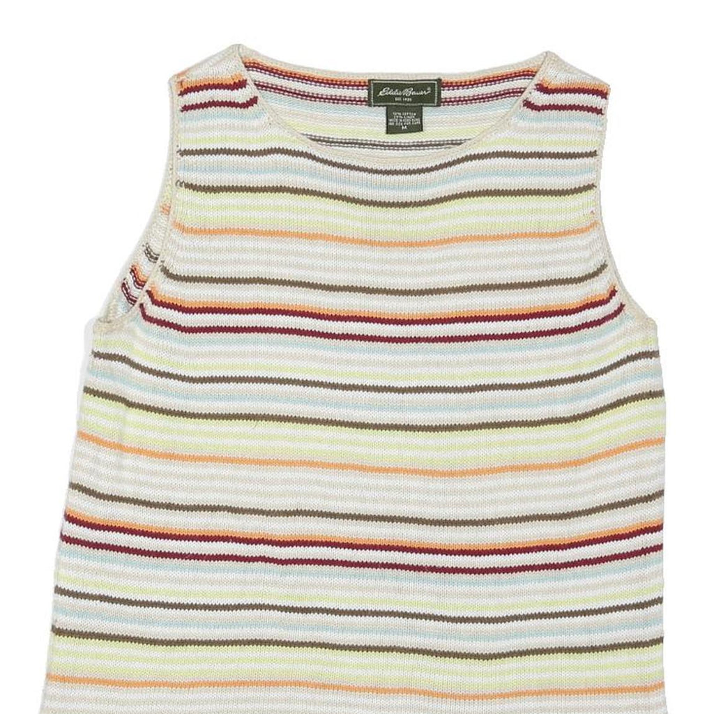 EDDIE BAUER Womens Cream Brown Striped Sleeveless Round Neck Top M Cotton Blend