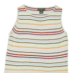 EDDIE BAUER Womens Cream Brown Striped Sleeveless Round Neck Top M Cotton Blend