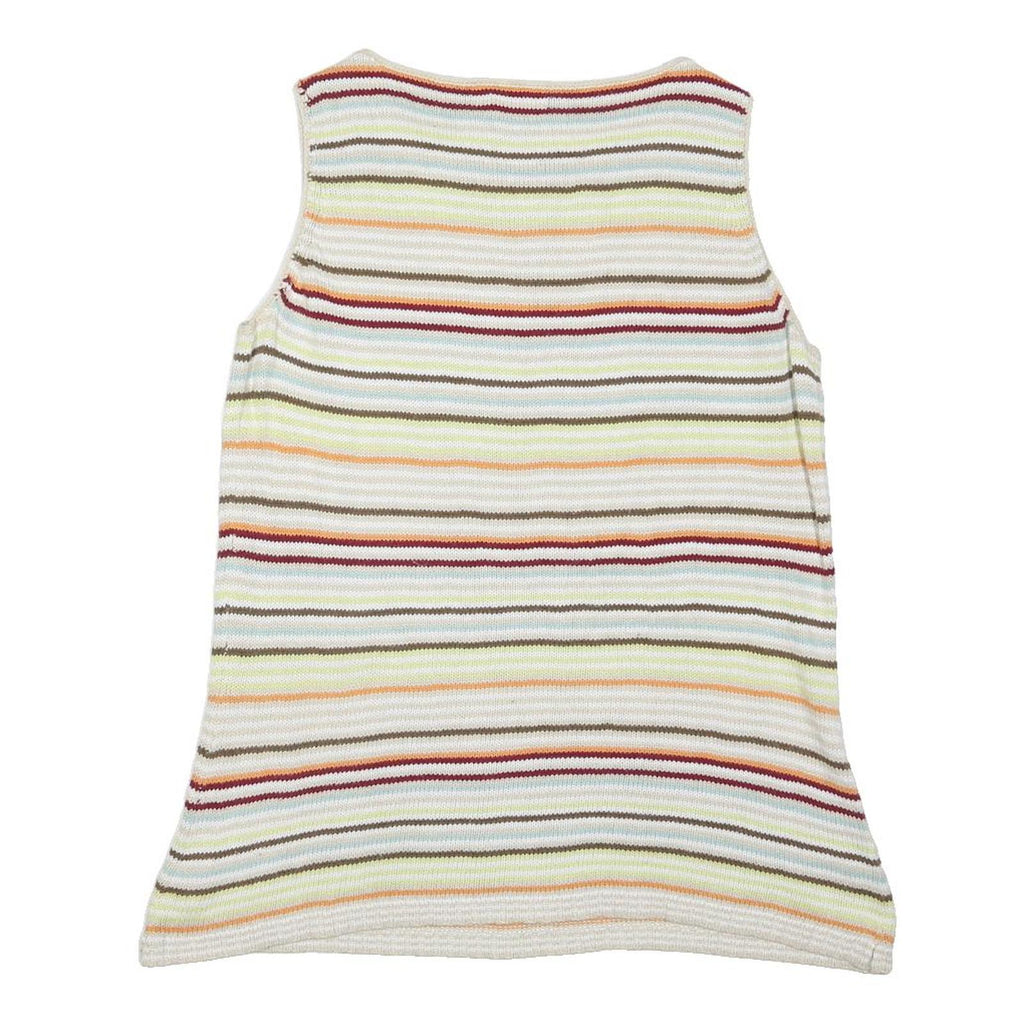 EDDIE BAUER Womens Cream Brown Striped Sleeveless Round Neck Top M Cotton Blend