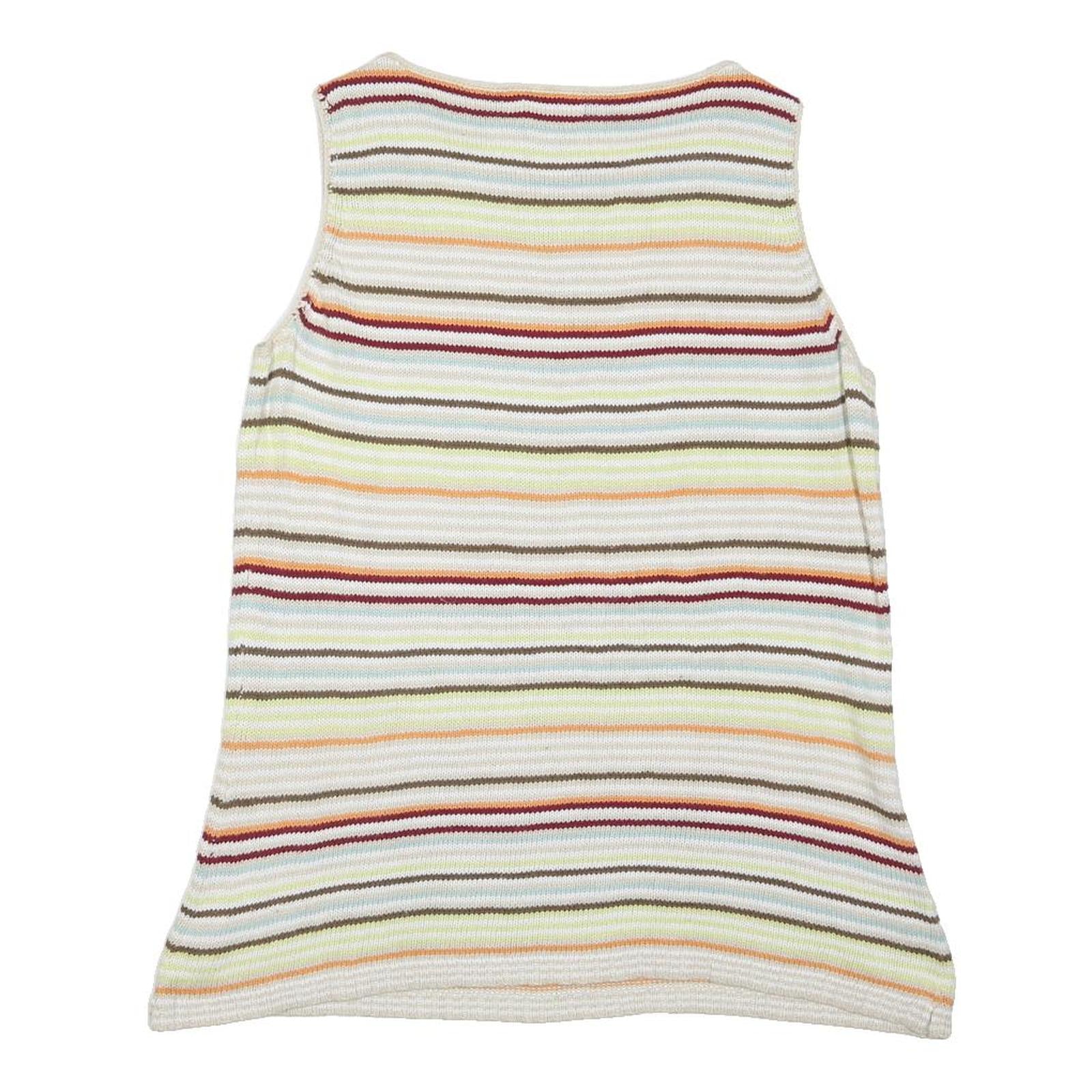 EDDIE BAUER Womens Cream Brown Striped Sleeveless Round Neck Top M Cotton Blend