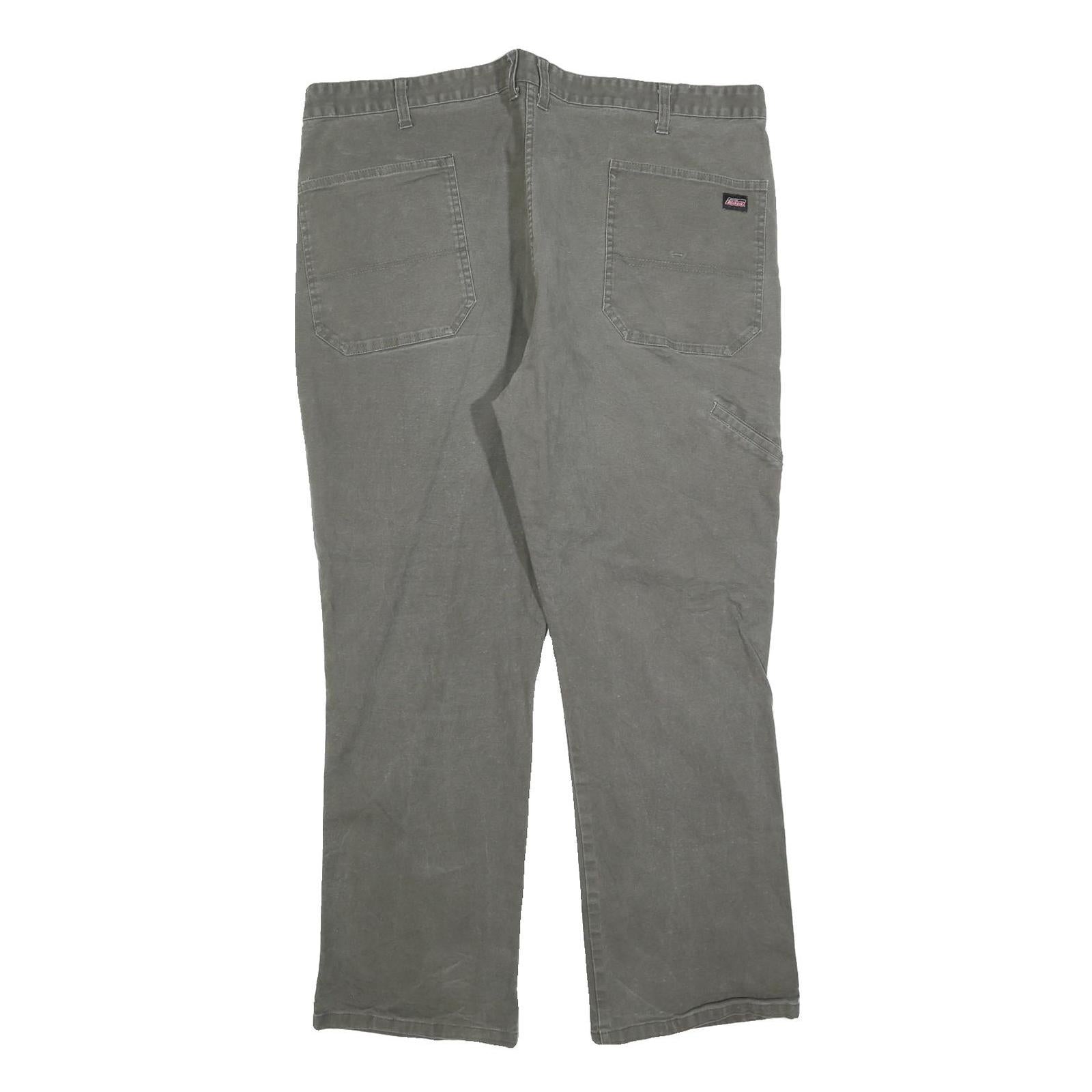 DICKIES Mens Cotton Blend Grey Regular Straight Trousers W42 L30 Workwear Zip