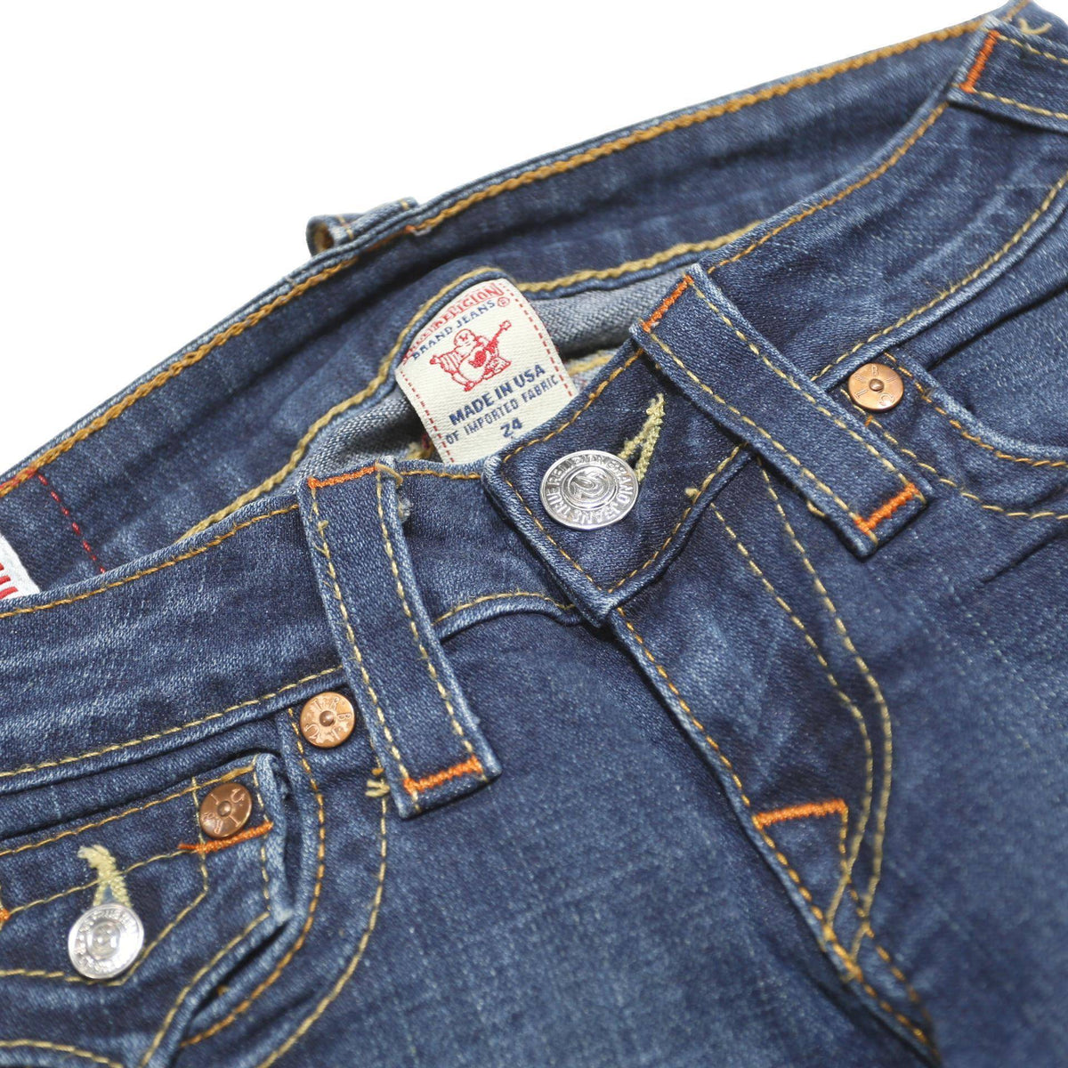TRUE RELIGION Womens Jeans Blue Slim Straight Denim Medium W24 L30 Classic Zip
