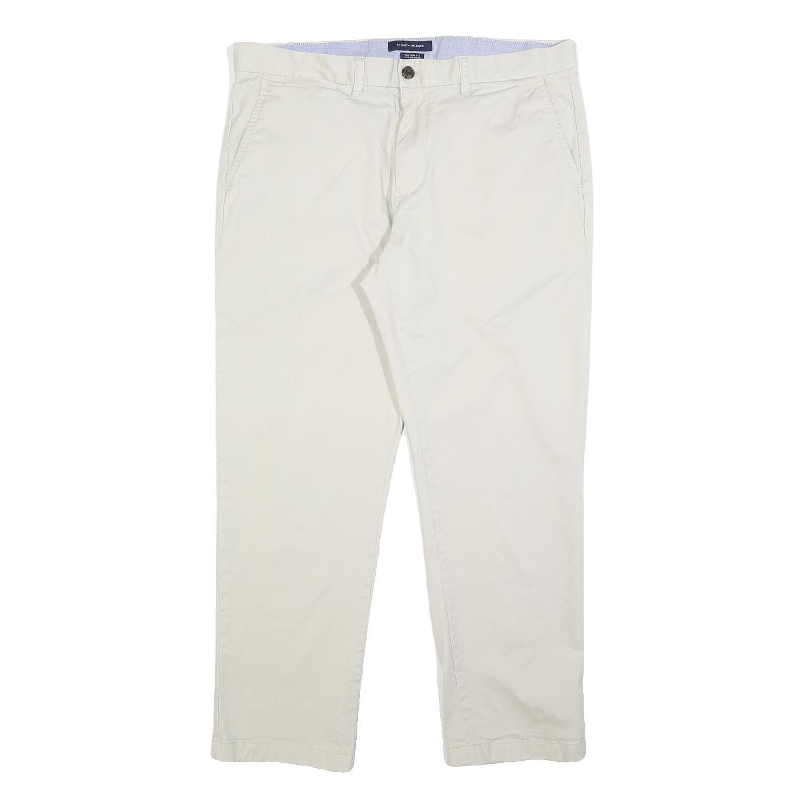 TOMMY HILFIGER Mens Cotton Blend White Regular Straight Trousers W36 L30 Casual