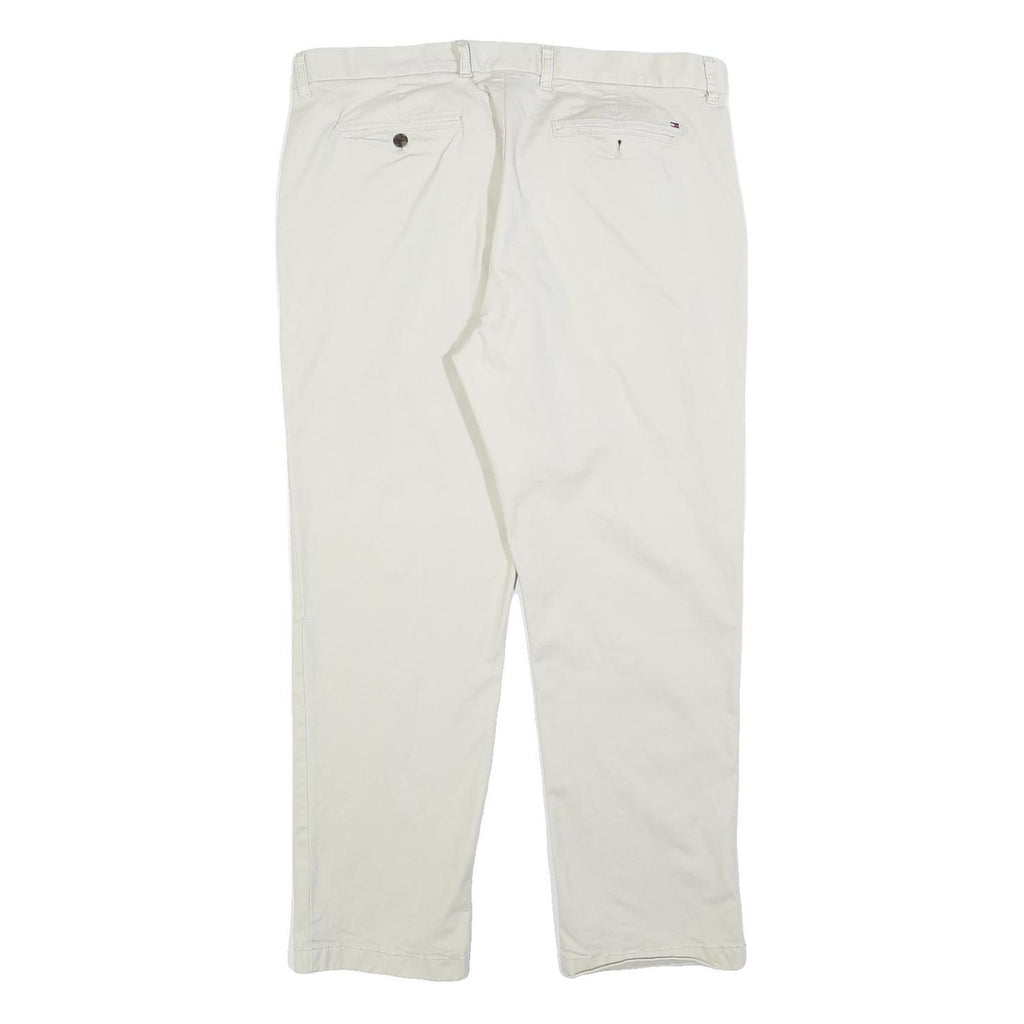 TOMMY HILFIGER Mens Cotton Blend White Regular Straight Trousers W36 L30 Casual