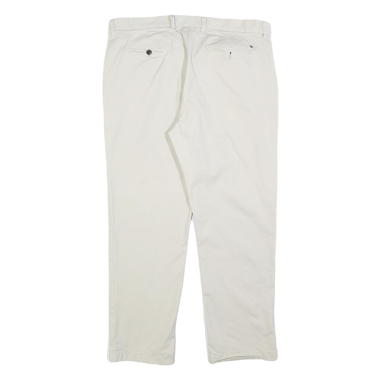 TOMMY HILFIGER Mens Cotton Blend White Regular Straight Trousers W36 L30 Casual