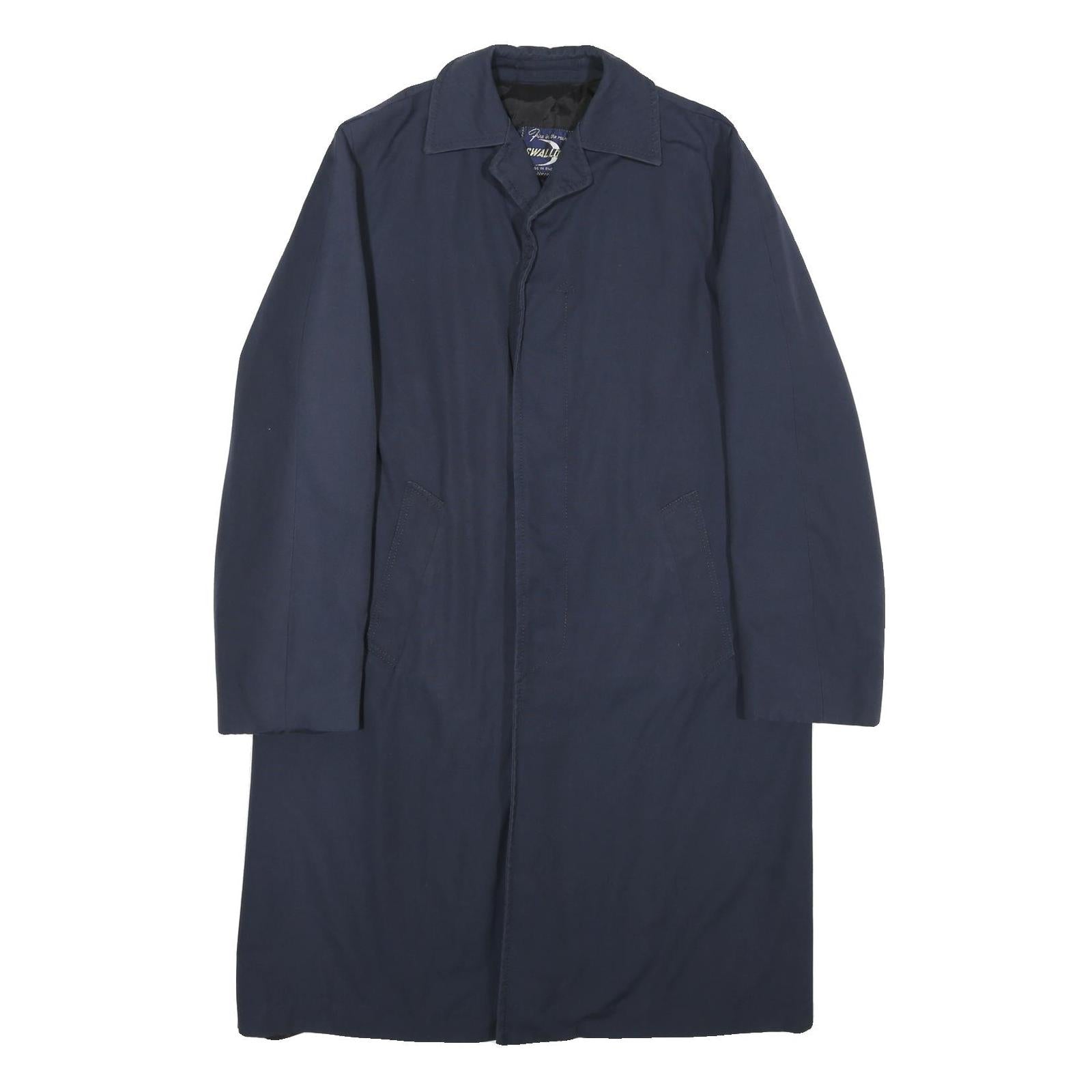 SWALLOW Mens Navy Blue Button Jacket M Polyester Blend Plain Classic Outerwear