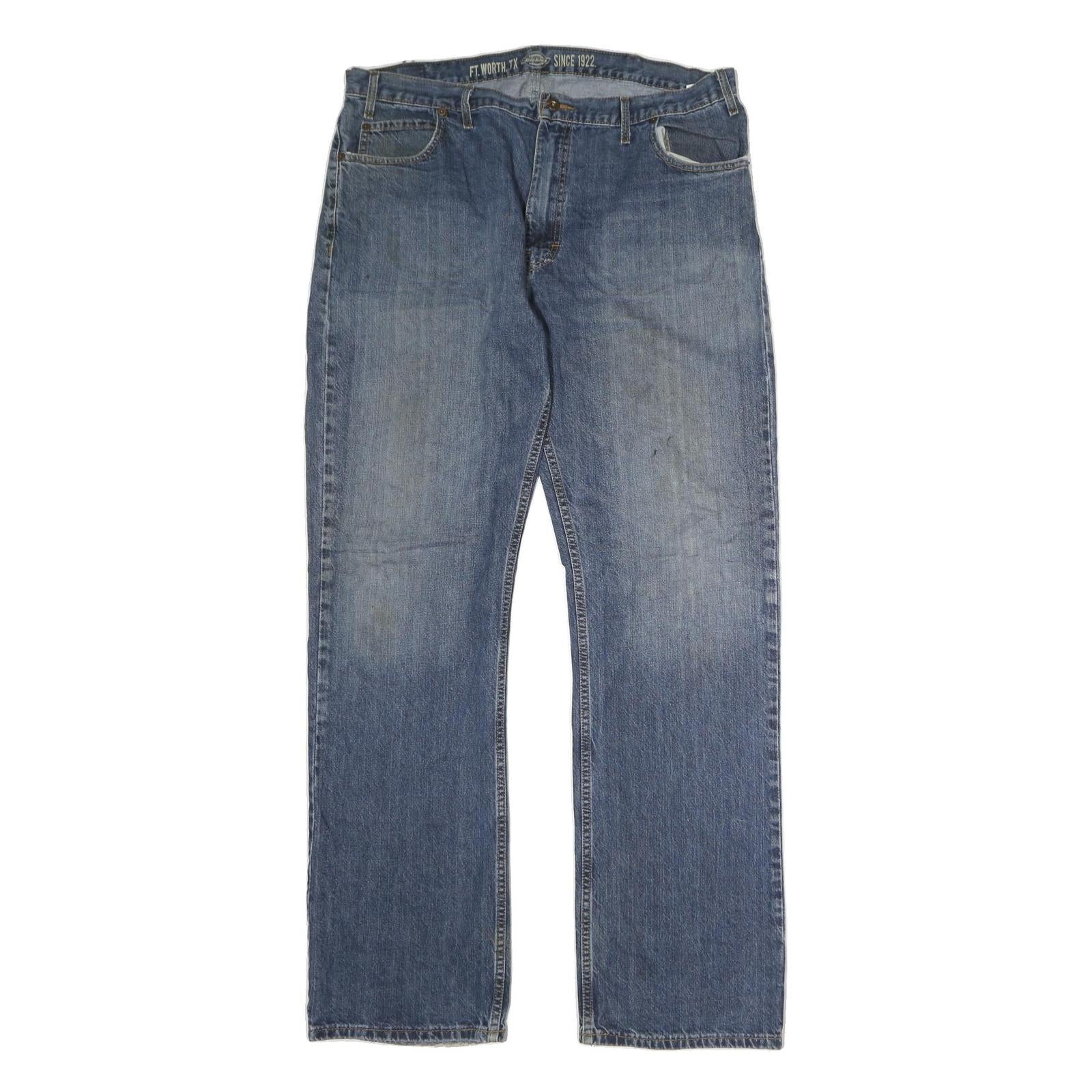 DICKIES Mens Regular Fit Straight Leg Denim Light Blue W38 L35 Zip Cotton Jeans