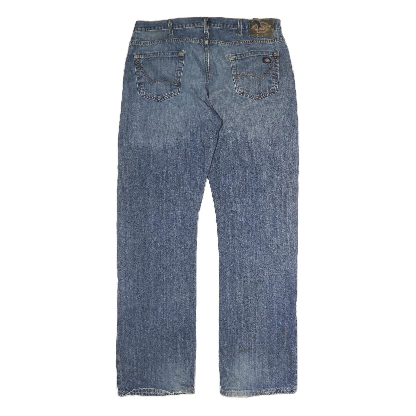 DICKIES Mens Regular Fit Straight Leg Denim Light Blue W38 L35 Zip Cotton Jeans