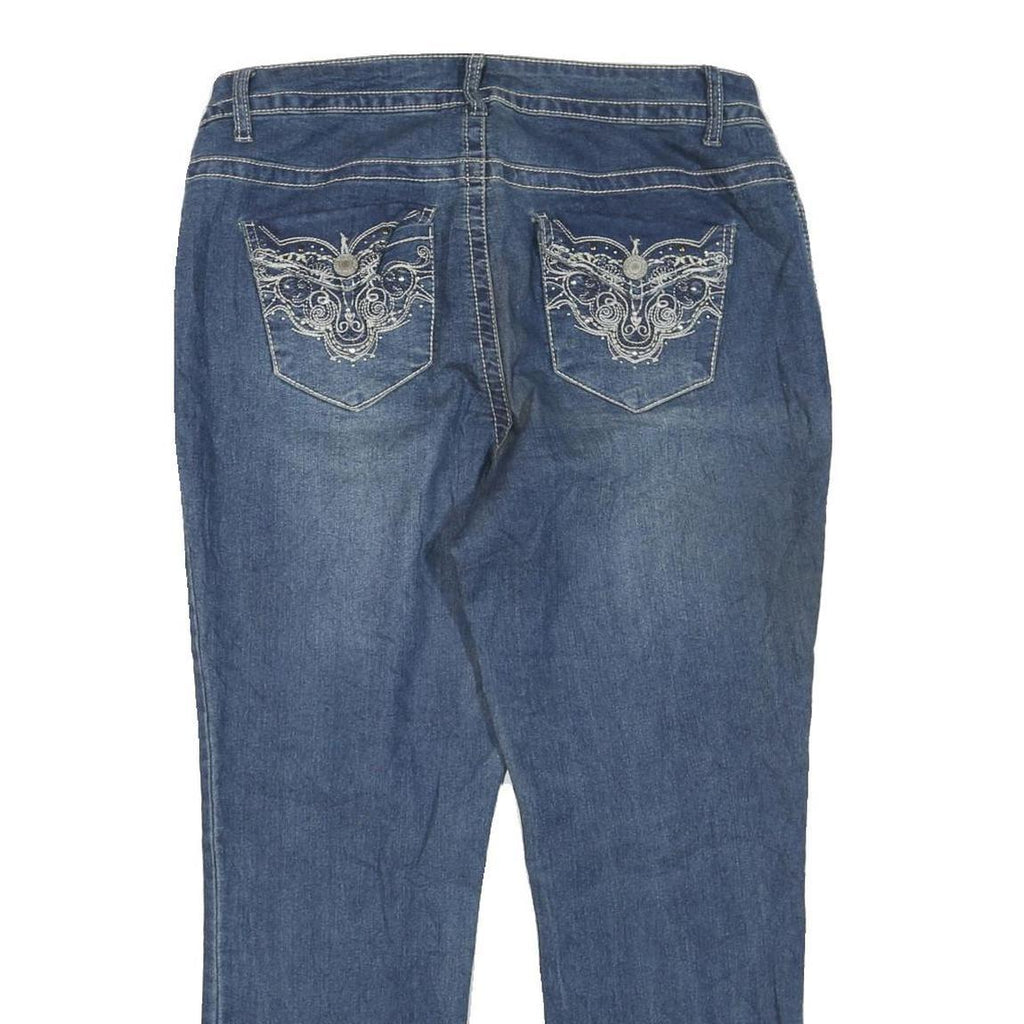 FADED GLORY Womens Regular Fit Blue Denim Jeans W36 L27 Embroidered Pocket