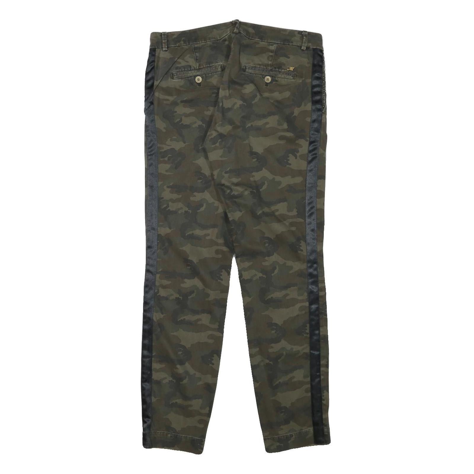 MASONS Womens Cotton Blend Green Slim Straight Trousers W31 L30 Studded Sides