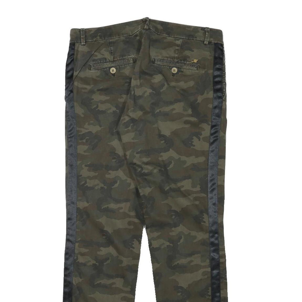 MASONS Womens Cotton Blend Green Slim Straight Trousers W31 L30 Studded Sides