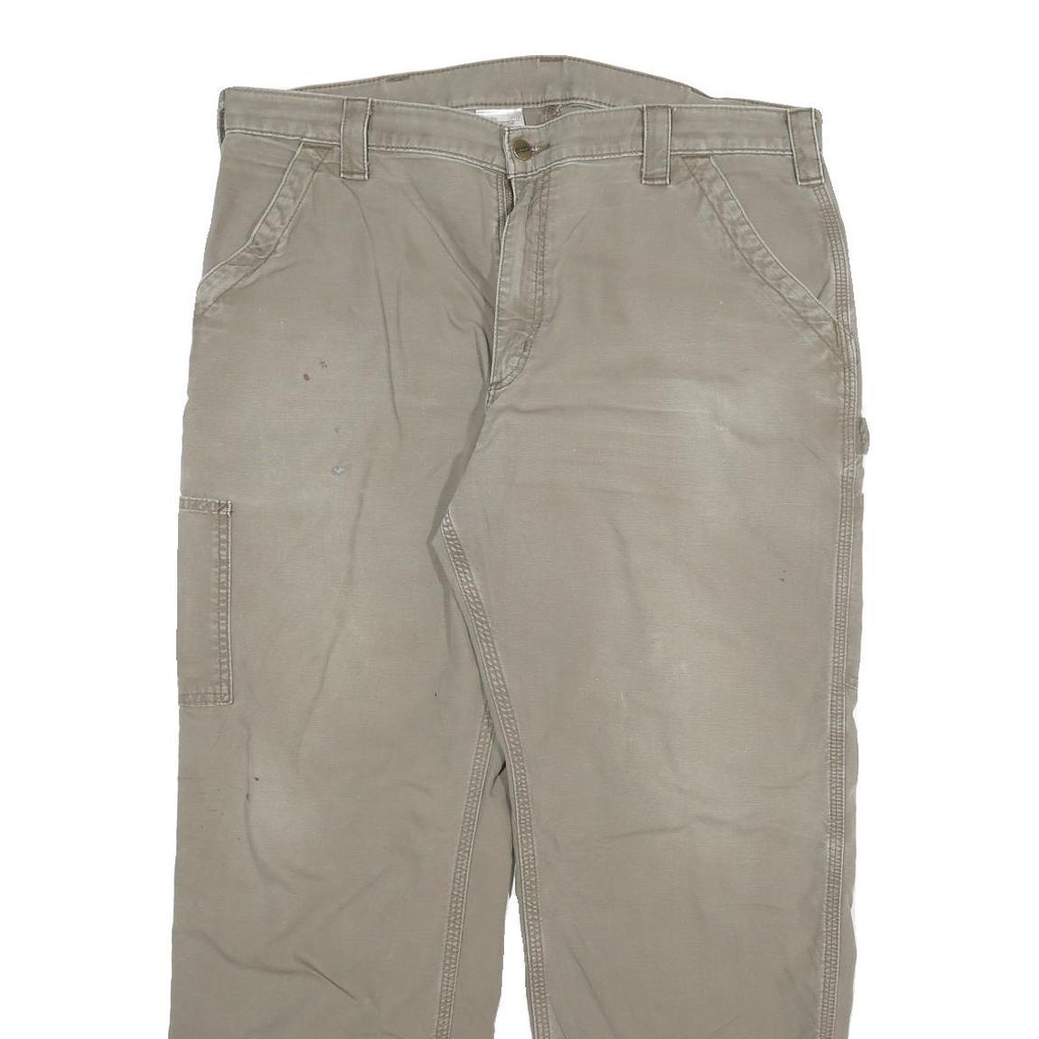 CARHARTT Mens Cotton Blend Beige Relaxed Straight Leg Trousers W38 L30 Workwear