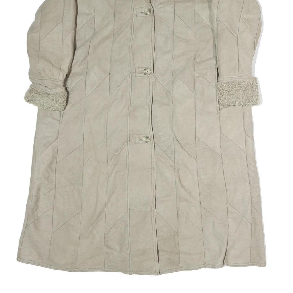 Womens Beige Leather Button Jacket XL Woven Plain Warm Long Sleeve Winter