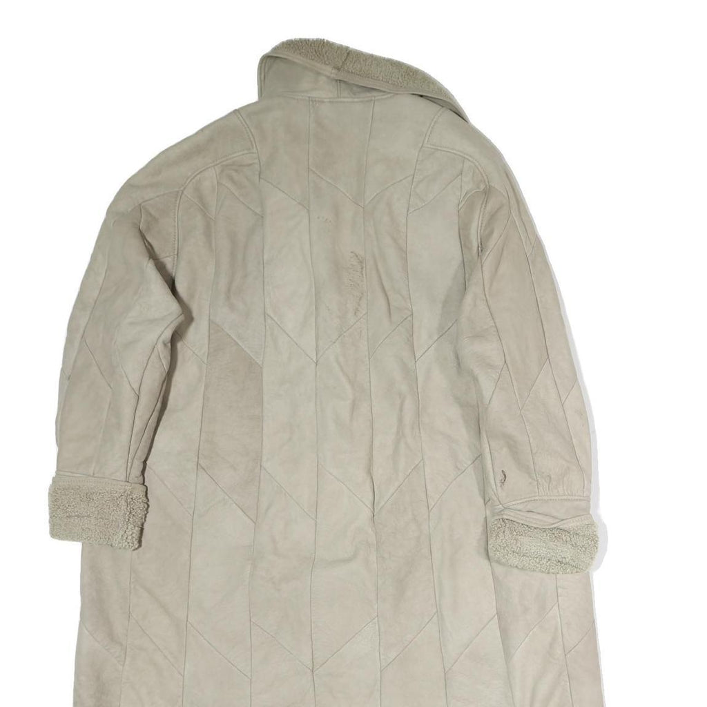 Womens Beige Leather Button Jacket XL Woven Plain Warm Long Sleeve Winter