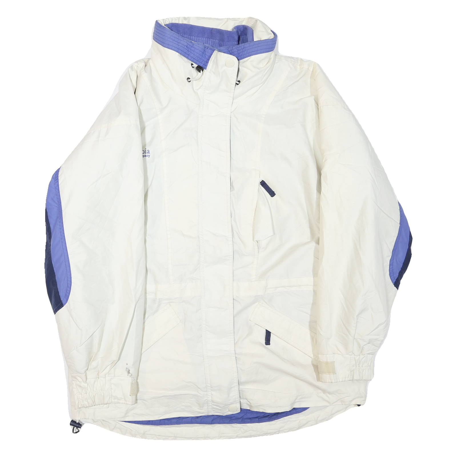 COLUMBIA Womens White & Blue Longs Peak Zip Jacket L Polyester Blend Outdoor