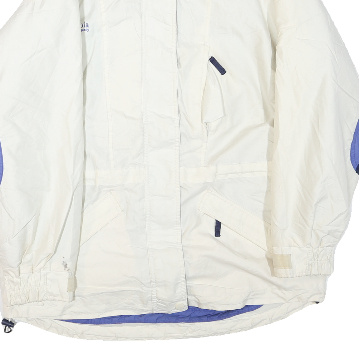 COLUMBIA Womens White & Blue Longs Peak Zip Jacket L Polyester Blend Outdoor