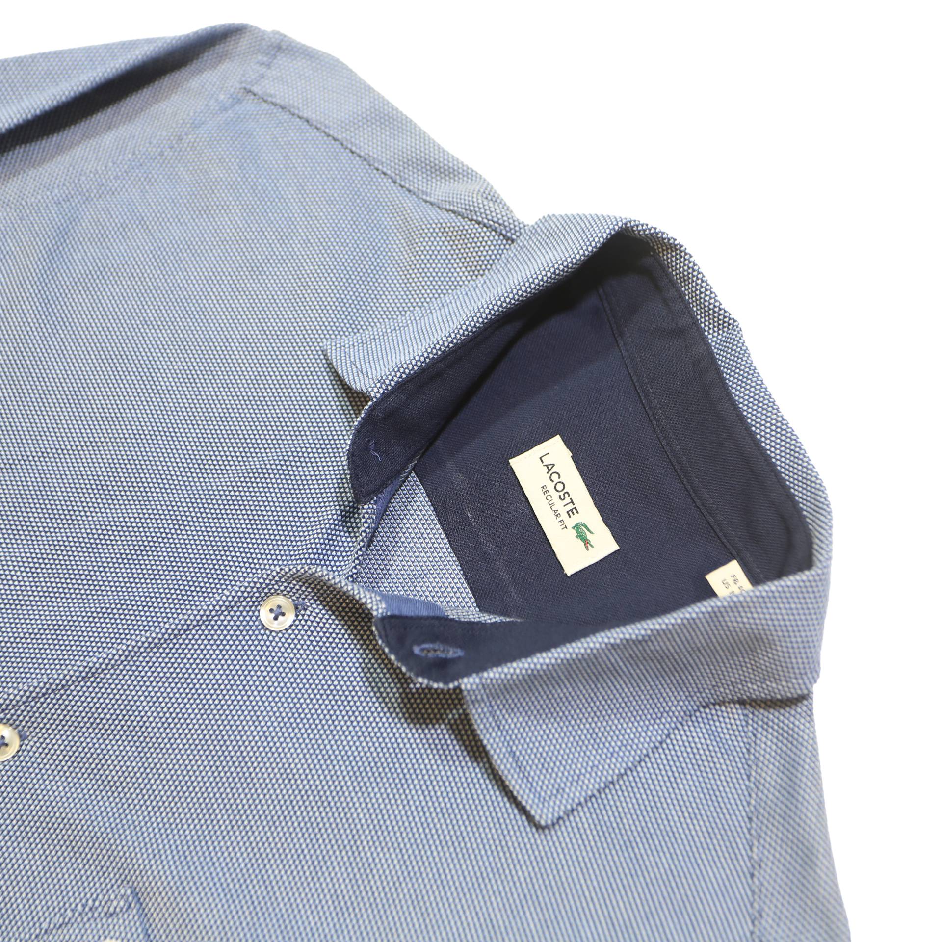 LACOSTE Mens Blue Cotton Blend Shirt M Long Sleeve Casual Classic