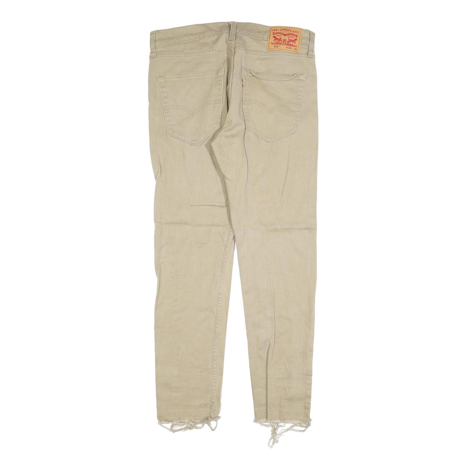 LEVI'S 512 Tapered Mens Jeans Beige Slim Tapered Denim W33 L27 Frayed Hem