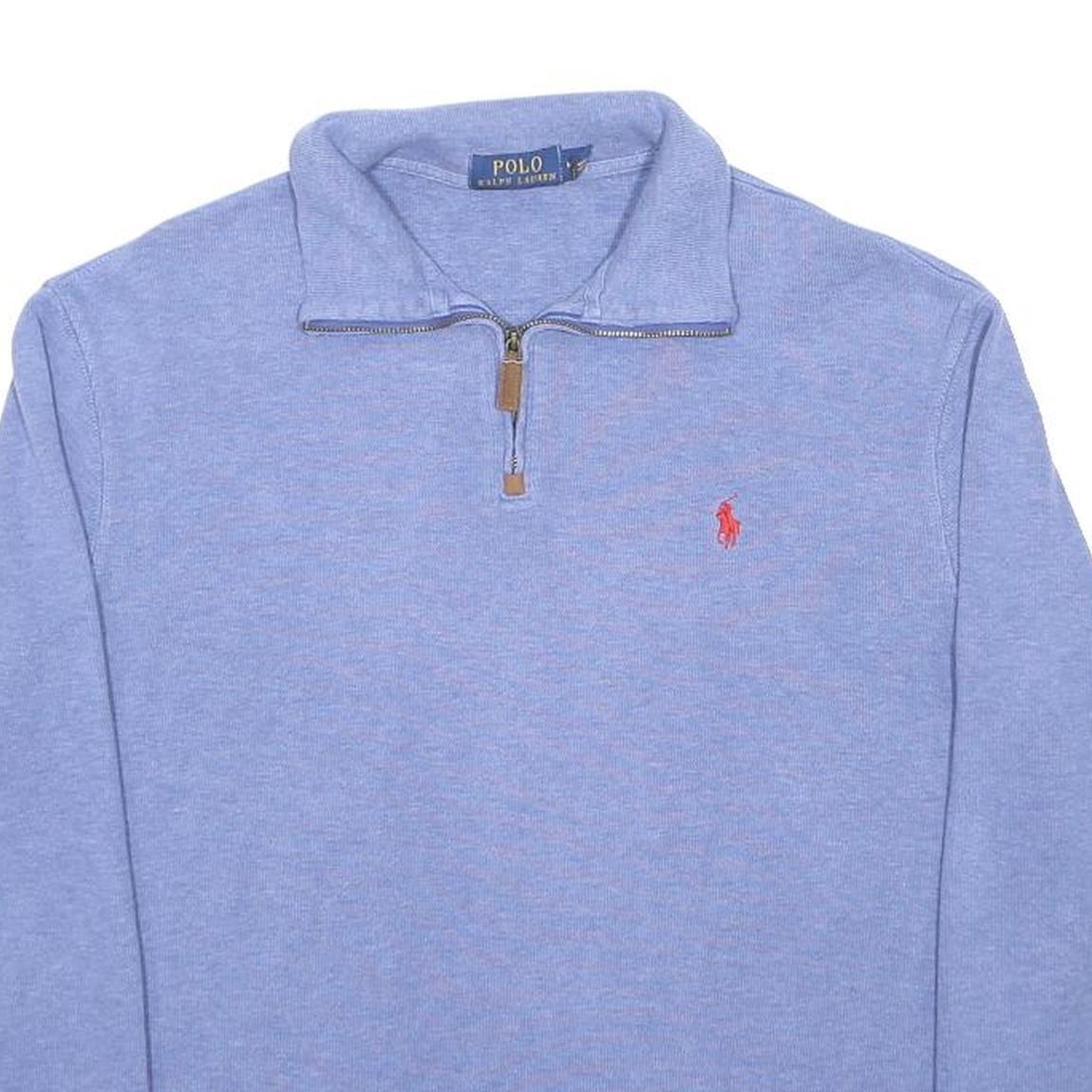 POLO RALPH LAUREN Mens Blue 1/4 Zip M Cotton Sweatshirt Classic Logo