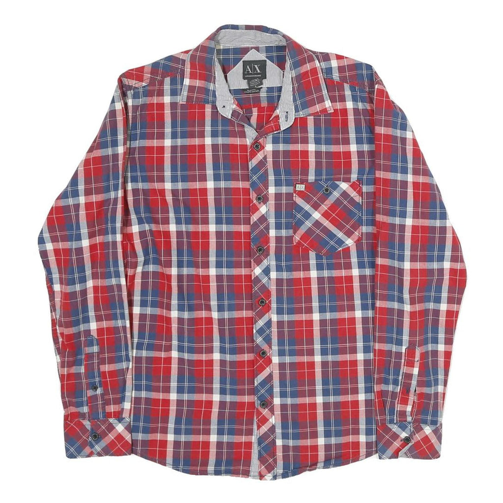 ARMANI EXCHANGE Mens Red Blue White Check Shirt L Casual Cotton Long Sleeve