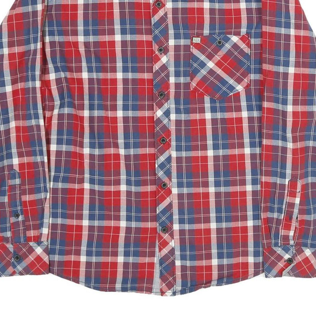 ARMANI EXCHANGE Mens Red Blue White Check Shirt L Casual Cotton Long Sleeve