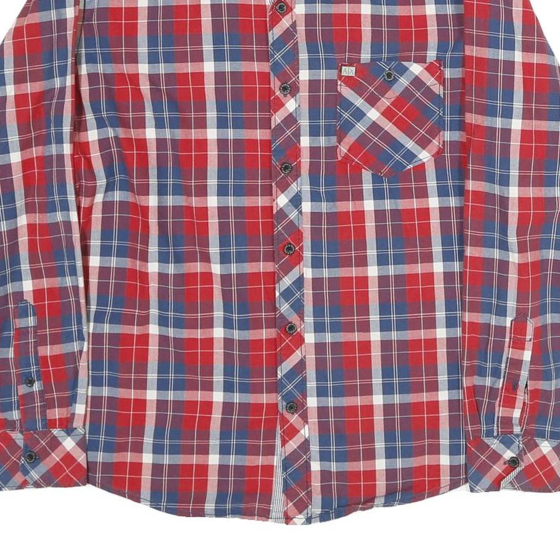 ARMANI EXCHANGE Mens Red Blue White Check Shirt L Casual Cotton Long Sleeve